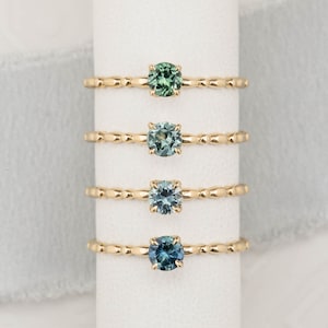 Dainty Blue Green Sapphire ring, Round Montana sapphire solitaire ring, delicate green sapphire ring, Stacking sapphire ring, stackable