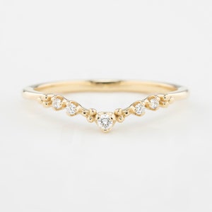 Floret Tiara Ring, diamond nesting ring, Curved shape wedding band, unique delicate dainty wedding ring, 14k gold, rose gold, white gold