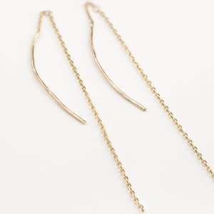14k yellow gold threader earring, bar swing earring, gold chain threader earring, simple dainty threader white gold, rose gold long earring