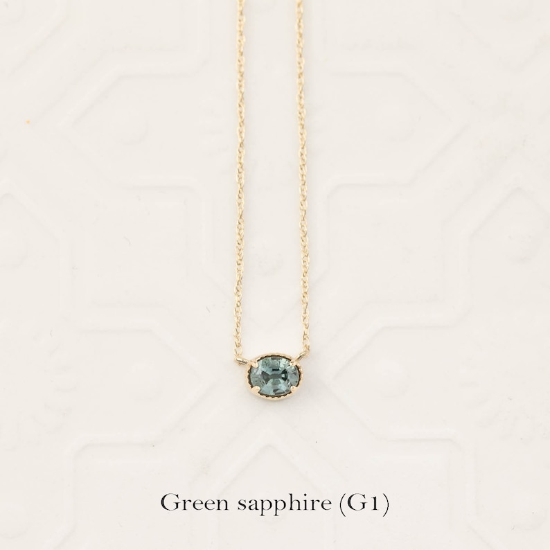 Oval natural sapphire solitaire necklace, Blue Green Sapphire, necklace, September Birthstone Jewelry 14k gold Green sapphire (G1)