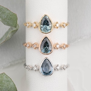 One of a kind Pear Shaped Sapphire Ring, Pear cut sapphire diamond engagement ring, Pear engagement ring, unique Pear cut engagement ring