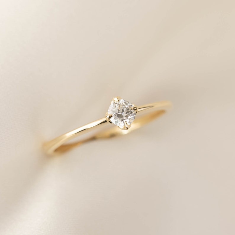 Classic tapered band diamond ring, Brilliant cut diamond, delicate minimal diamond ring, Simple traditional ring, tapered band, 14k gold image 3