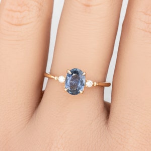 Oval Montana Sapphire engagement ring, Blue Queensland Sapphire Ring, Over 1ct Oval sapphire engagement ring, Vintage inspired engagement image 4