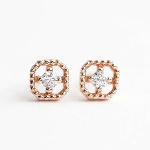 Vintage inspired diamond stud earrings, tiny white diamonds, 14k gold, diamond stud earrings, Vintage inspired earrings Antique style studs image 6
