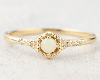 Opal engagement ring, Vintage inspired opal ring, dainty opal ring, unique engagement ring, October birthstone, October birthday gift