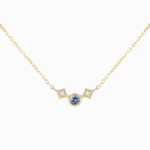 Three stone necklace solid 14k yellow gold, Montana sapphire & diamond necklace, Unique Montana Sapphire jewelry, three stone necklace Blue