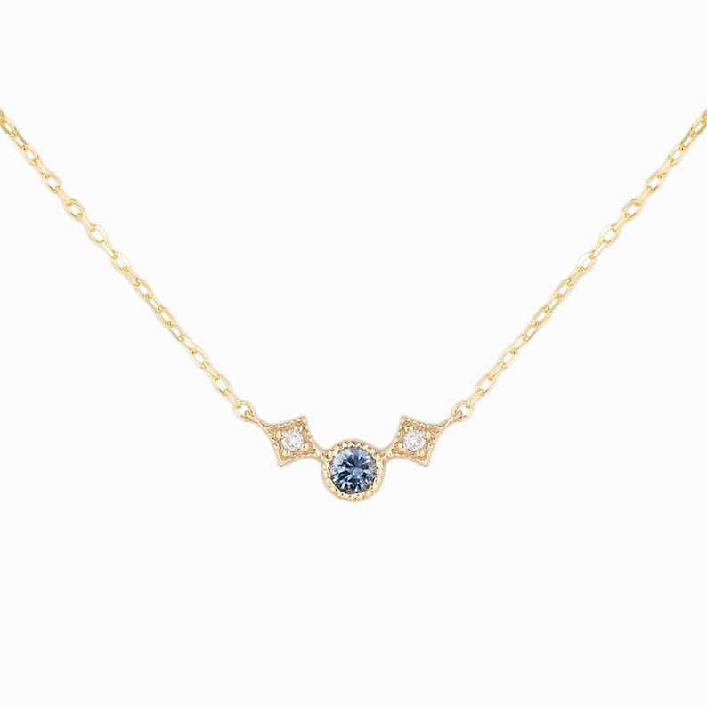 Three stone necklace solid 14k yellow gold, Montana sapphire & diamond necklace, Unique Montana Sapphire jewelry, three stone necklace Blue