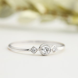 14k white gold diamond engagement ring, 14k white gold diamond ring, antique inspired delicate engagement ring, 0.12ct G SI diamond image 2