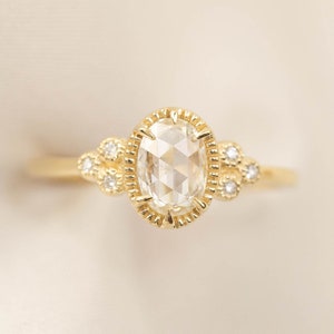 Rose cut oval 0.50ct diamond engagement ring, solid 14k gold, art deco inspired unique engagement ring, large oval diamond engagement ring