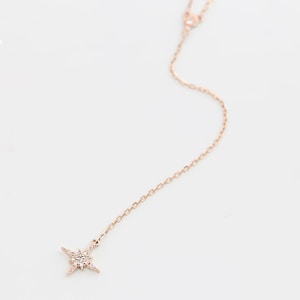 Starburst diamond cluster drop necklace 14k solid gold, lariat necklace, Y chain necklace, rose gold, white gold, yellow gold image 6