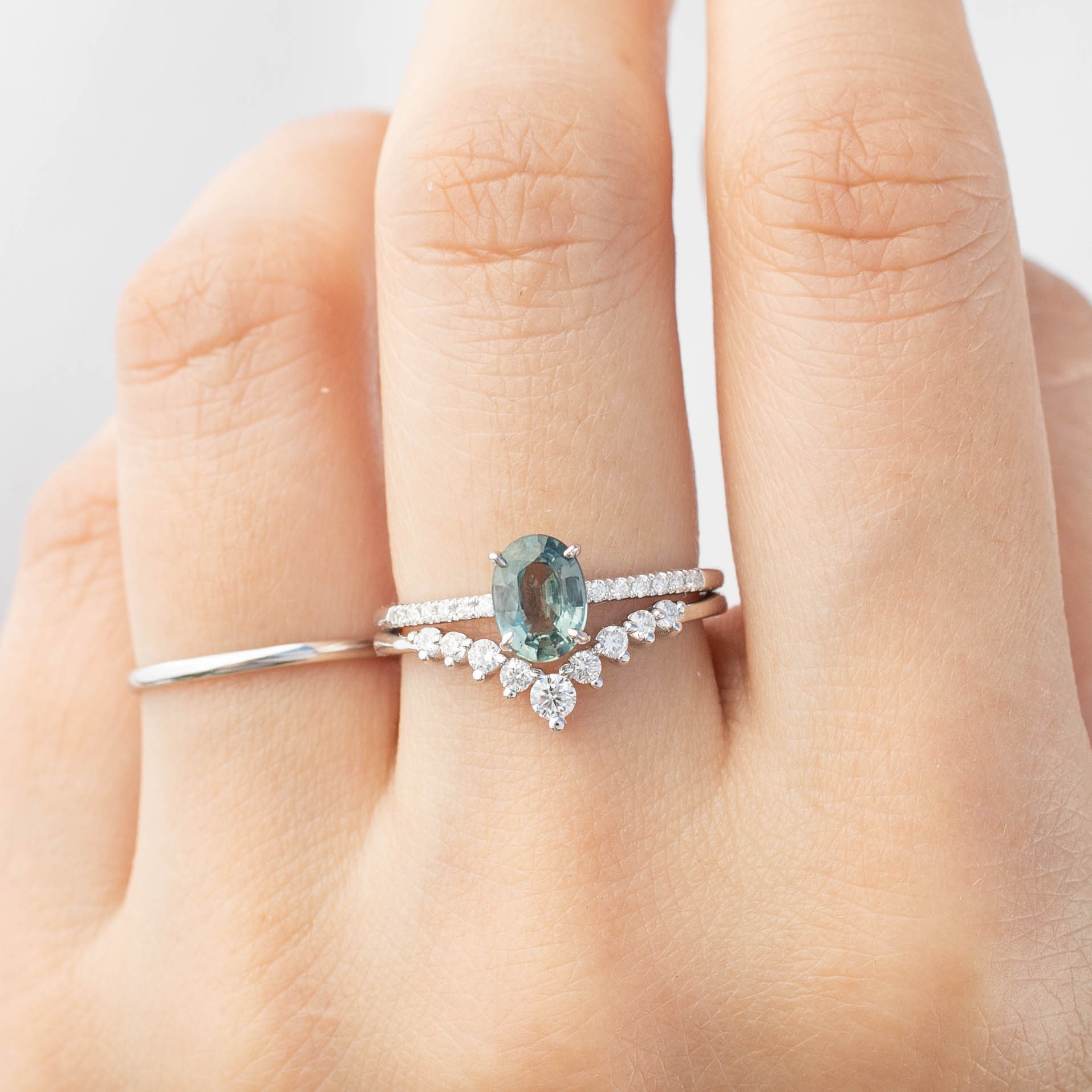 1ct Unheated Sapphire Diamond Pave Ring Oval Green Sapphire image
