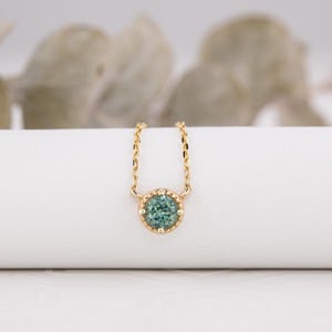 Montana sapphire solitaire necklace, Blue green sapphire necklace, Dainty Blue Round sapphire necklace September Birthstone Jewelry 14k gold