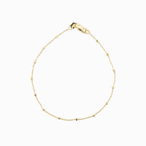 14k solid gold bead chain bracelet, beaded gold bracelet, dainty gold bracelet, Faceted Beads, Simple Delicate Minimalist layering bracelet