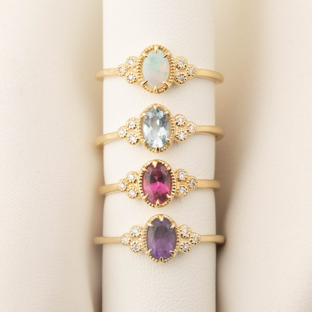 Birthstone Ring 14k Yellow Gold, 6x4mm Natural Birthstone Gemstone Ring ...