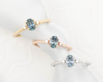 Oval Blue Montana Sapphire Ring, Solid 14k Gold, Diamond Accent