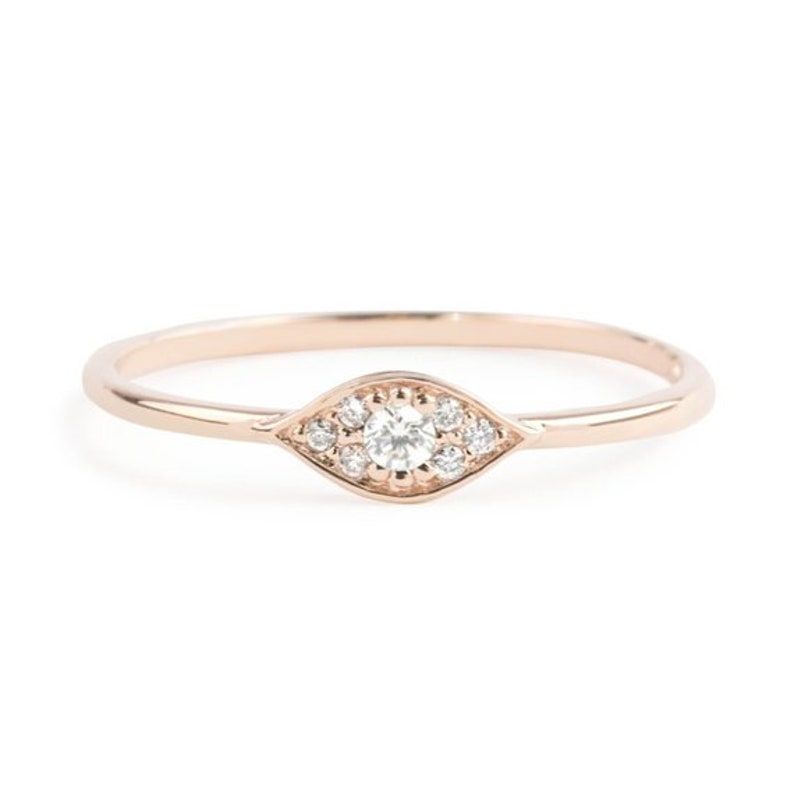Evil eye ring, 14k gold with white diamonds, Evil eye jewelry, rose gold white gold option image 5