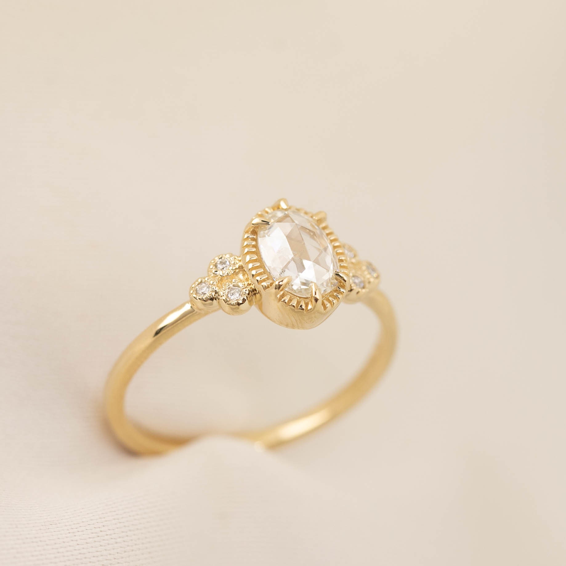 0.29ct Rose Cut Oval Diamond Engagement Ring Solid Gold Large