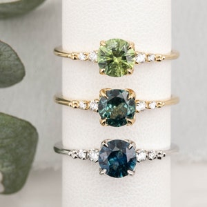 Unique one of a kind ring round green sapphire ring, Montana sapphire ring, Under 1ct Sapphire Engagement Ring, Vintage inspired ring,