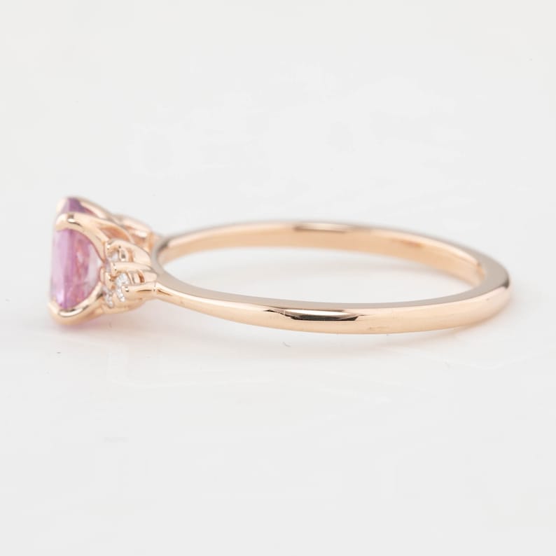 Oval Pink Sapphire Engagement Ring, Pink Sapphire Diamond cluster ring, Oval Sapphire, Vintage inspired Oval Pink Sapphire engagement ring image 9
