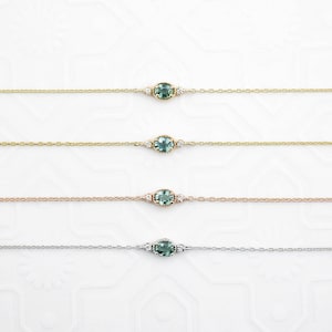 Blue Green Sapphire Bracelet With Diamonds, 14k gold, Madagascar Sapphire and Montana Sapphire Bracelet, Minimalist sapphire