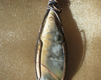 Cherry Creek Jasper Cabochon Wrapped with Antiqued Bronze Wire