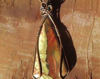 Jasper Cabochon wrapped with Antiqued Copper Wire