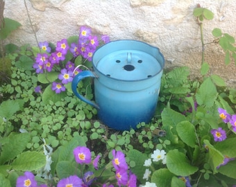 Vintage French Enamel Milk Boiler. All Original Pieces Intact. Blue Enamelware. Aged Patina. Perfect For Dried Herbs Or Flowers.