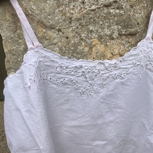 Simple Cotton & Cut Lace  French Vintage Cotton Slip/Chemise Night dress or smock. 1920s. 34 inches. 86 cm