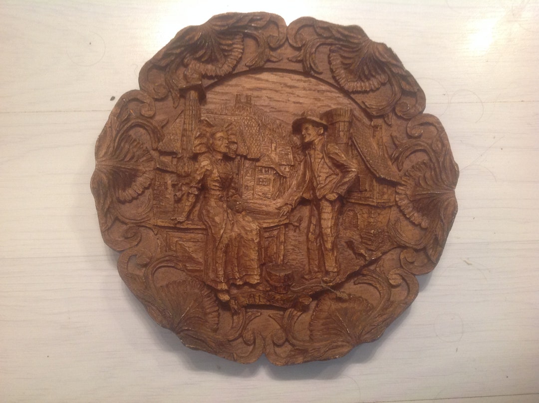 French Vintage Carved Wood Wall Plate With Traditional Alsace ...