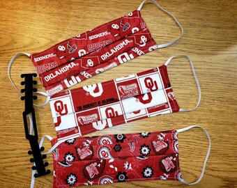 University of Oklahoma OU Sooners Washable Reusable Face Mask with Comfort Clip.  3 options available. Free shipping