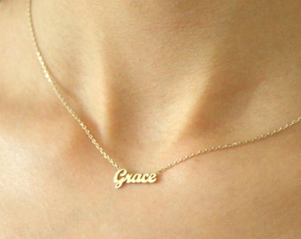 Gold Tiny Name Necklace, Solid Gold Name Necklace, Tiny Initial Necklace , Gold Dainty Name Necklace , Name Necklace - / Mothers Day Gift