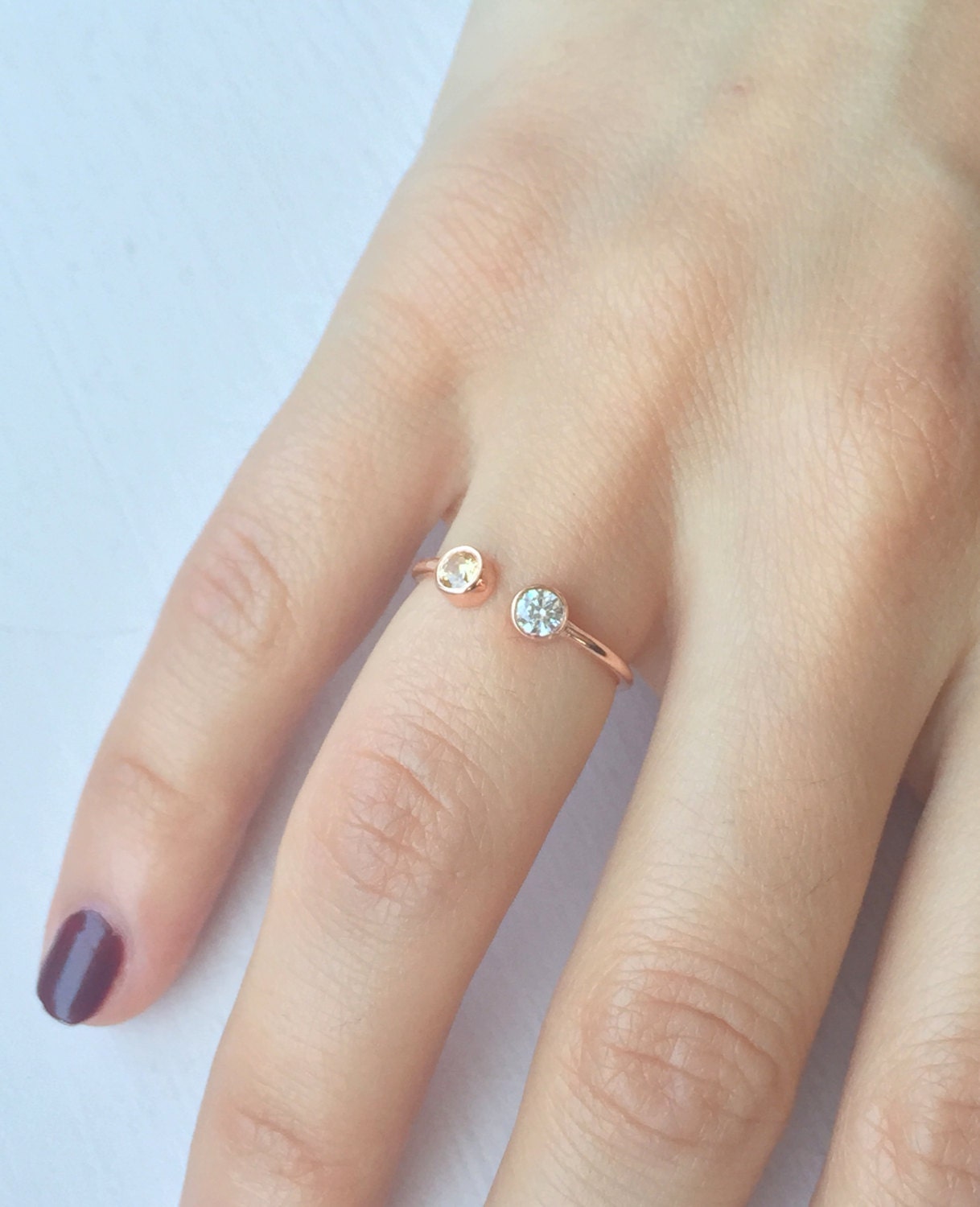 Dual Birthstone Ring with CZ / Stackable Rings / Gemstone Etsy