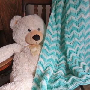 Ocean Sea Foam Hand Knit Baby Blanket/34X31&quot;/Baptismal Gift/Baby Shower Gift
