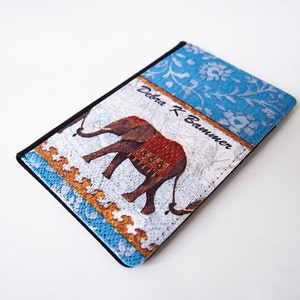 Elephant Floral in Blue Passport Cover Passport Holder, Passport Wallet image 2