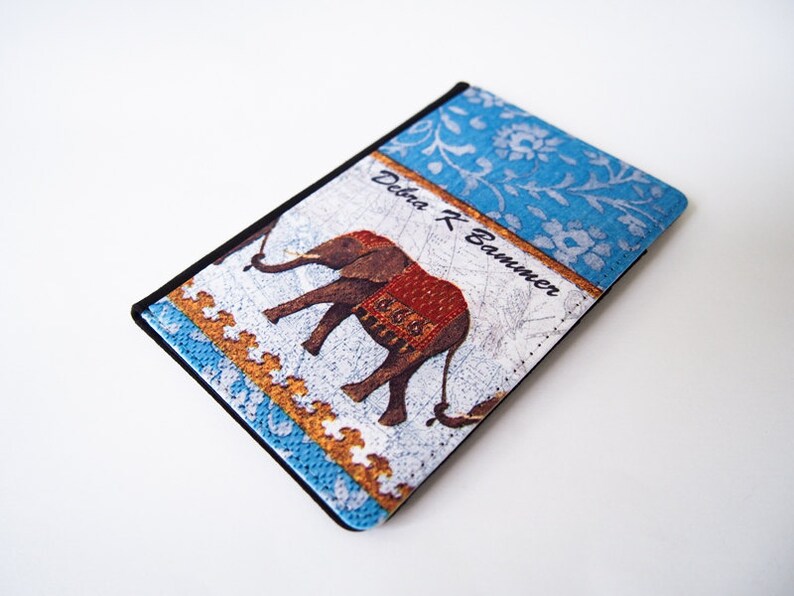 Elephant Floral in Blue Passport Cover Passport Holder, Passport Wallet image 2