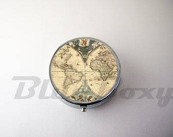 World Map Pill Case, Pill Box, Pill Holder