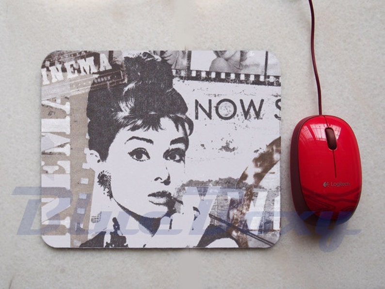 Audrey Hepburn Mousepad, Office Mousepad, Computer Mouse Pad, Fabric Mousepad image 2