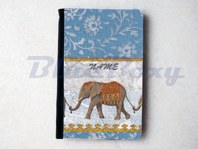 Elephant Floral in Blue Passport Cover Passport Holder, Passport Wallet image 1