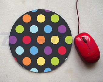 Colorful Polka Dot on Black Mouse pad, Office Mousepad, Computer Mouse Pad