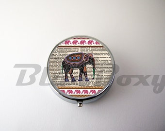 Elephant on Dictionary Aztec Pill Case, Pill Box, Pill Holder