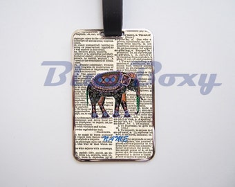 Elephant on Dictionary Luggage Tag, Personalized Luggage Tag