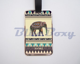 Elephant Aztec Geometric  Luggage Tag, Personalized Luggage Tag