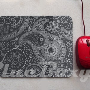 Black Paisley Mousepad, Office Mousepad, Computer Mouse Pad, Fabric Mousepad image 2
