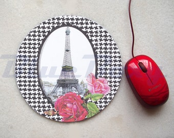 Eiffel Tower with Rose Mousepad, Office Mousepad, Computer Mouse Pad, Fabric Mousepad