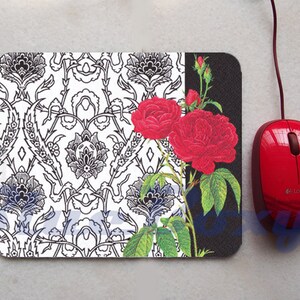 Red Rose Mouse pad, Office Mousepad, Computer Mouse Pad, Floral Mousepad image 2