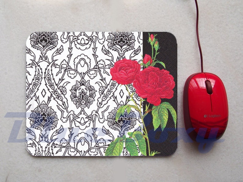 Red Rose Mouse pad, Office Mousepad, Computer Mouse Pad, Floral Mousepad image 2