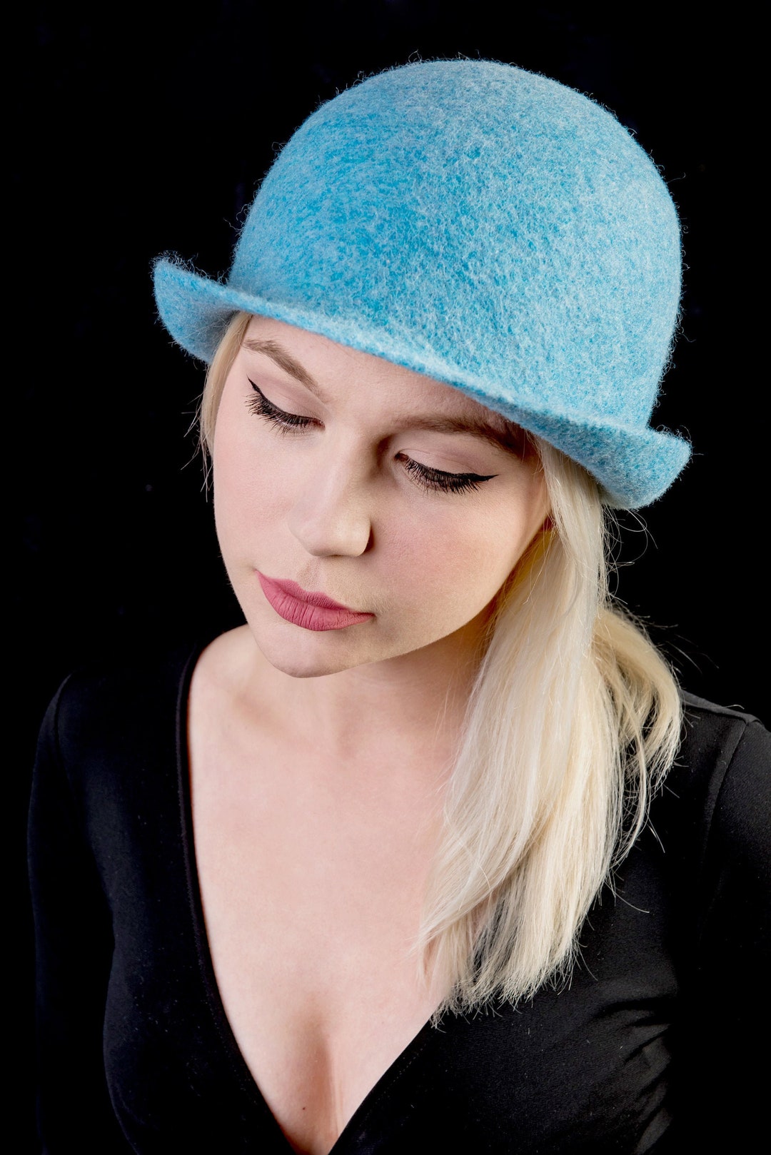 Felted Cloche Wool Hat. Stylish Desinger Womens Formal Hat in Blue ...