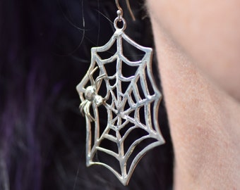 Spider Web Silver Earrings