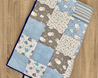 Babydecke, Baumwolle Decke, Patchwork Decke, hellblaue Kinder Decke