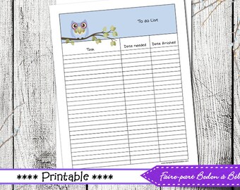 To do List Owl printable - To do list planner - To do list - printable list - Printable organizer - Digital printable